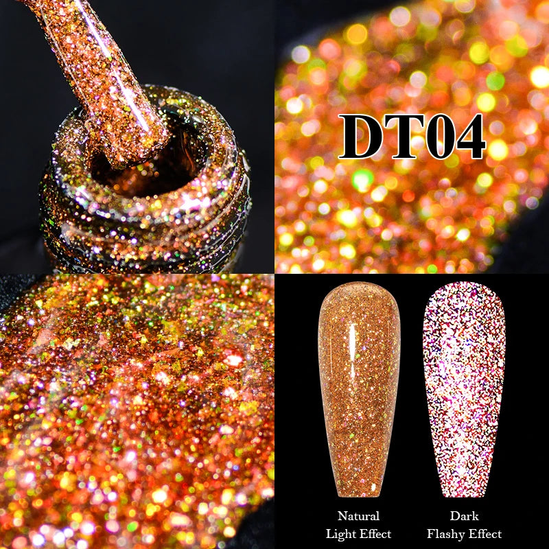 MEET ACROSS 7ml Reflective Glitter Gel Nail Polish Pink Green Purple Sparkling Soak Off UV Gel Polish for Manicure DIY Nail Art