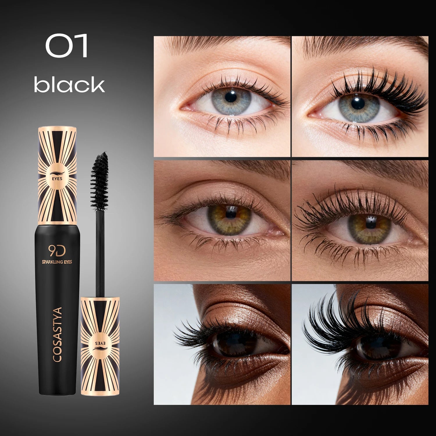 COSASTYA 9D Waterproof and Sweat-Proof Mascara, Black, Volume, Curl, Long-Lasting, Smudge-Proof, Travel Size