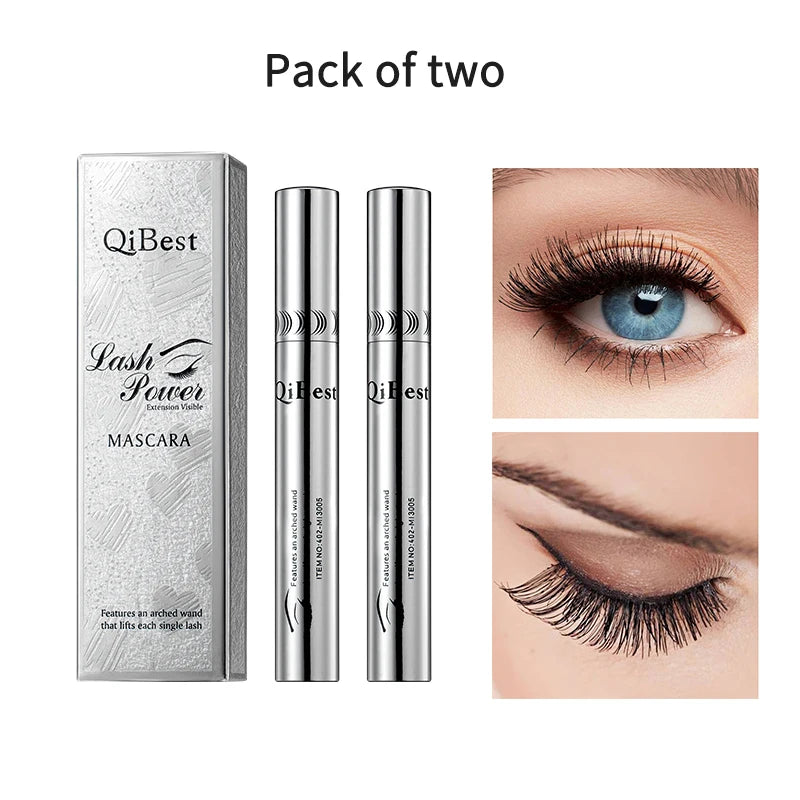 QIBEST 2 Pack Silk Fiber Eyelash Black Mascara Waterproof Lasting Eyelash Extension Thick Lift Lengthening Eyelash  Mascara