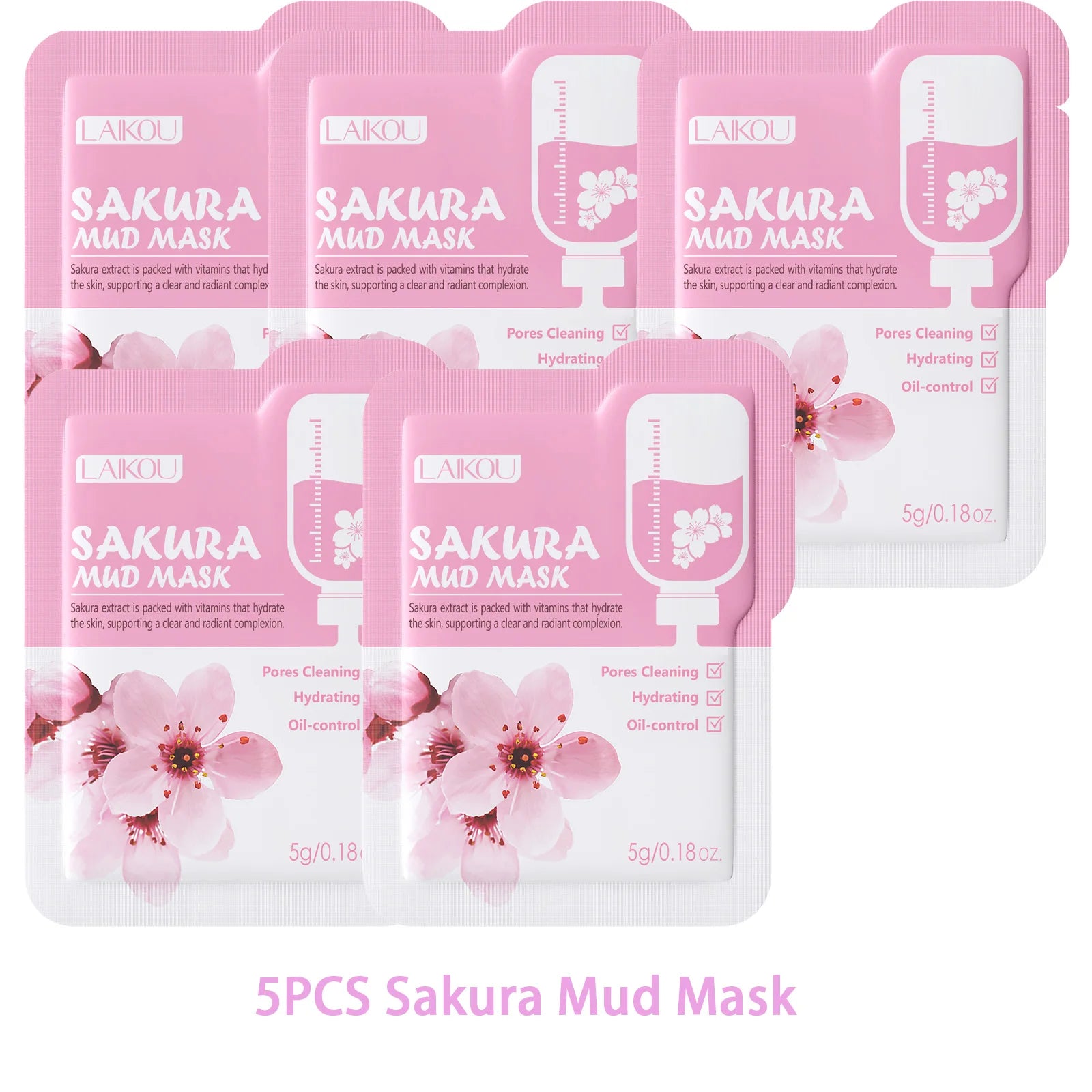Laikou Sakura Clay Mask Trial Size Hydrating Deep Cleansing Pore Minimizing Brightening Face Mask Skin Care Product Mud Mask 5g