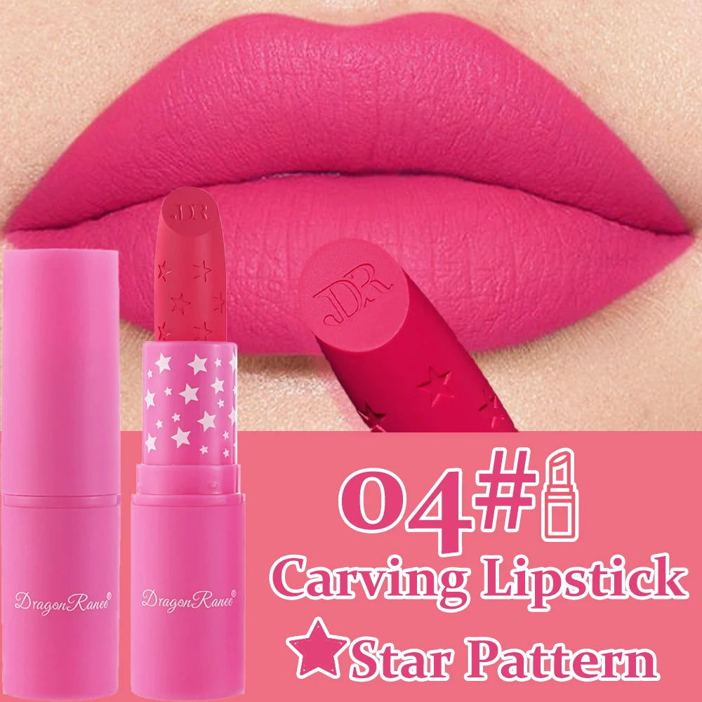 Waterproof Rose Pink Lipstick Star Embossed Velvet Matte Lasting Lip Stick Lasting Non-stick Cup Lip Gloss Women Makeup Cosmetic