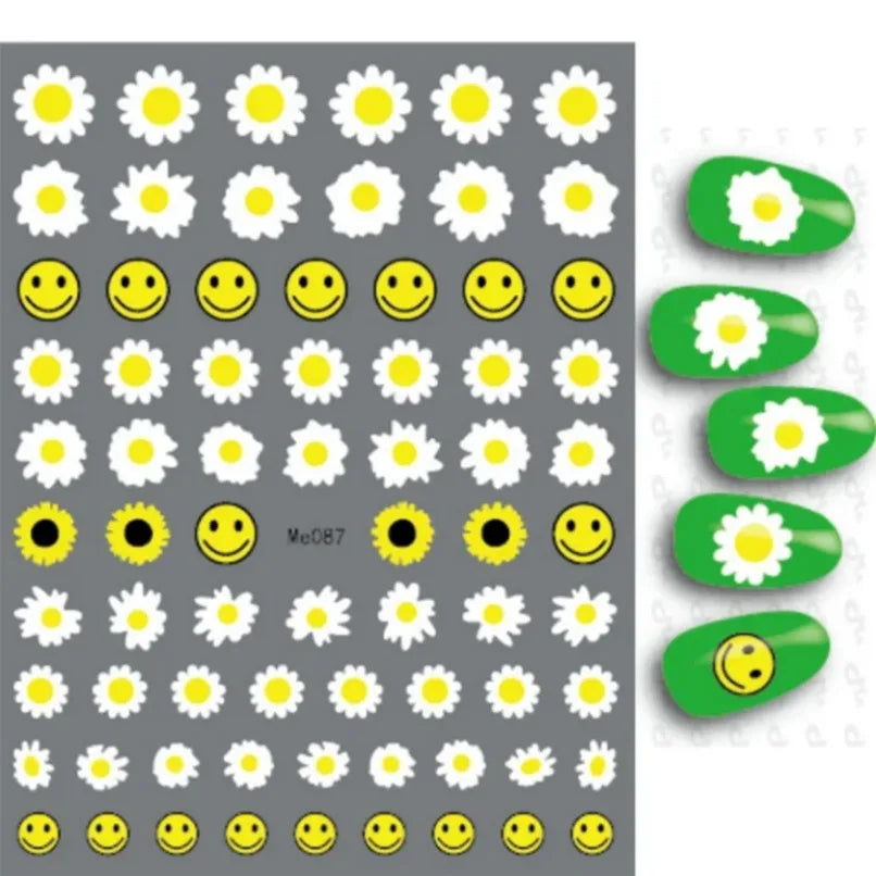 3D Flower Petal Nail Stickers Purple Pink Tulip Leaf Clover Summer Avocado Fruit Geometric Line Floral Manicure Decoration