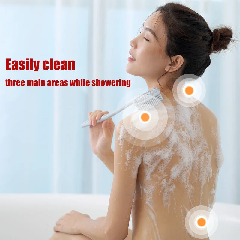 Long Handle Soft Silicone Back Scrubber & Massager Gentle Exfoliating Brush for Deep Cleansing Bath Massage Back Scrubber