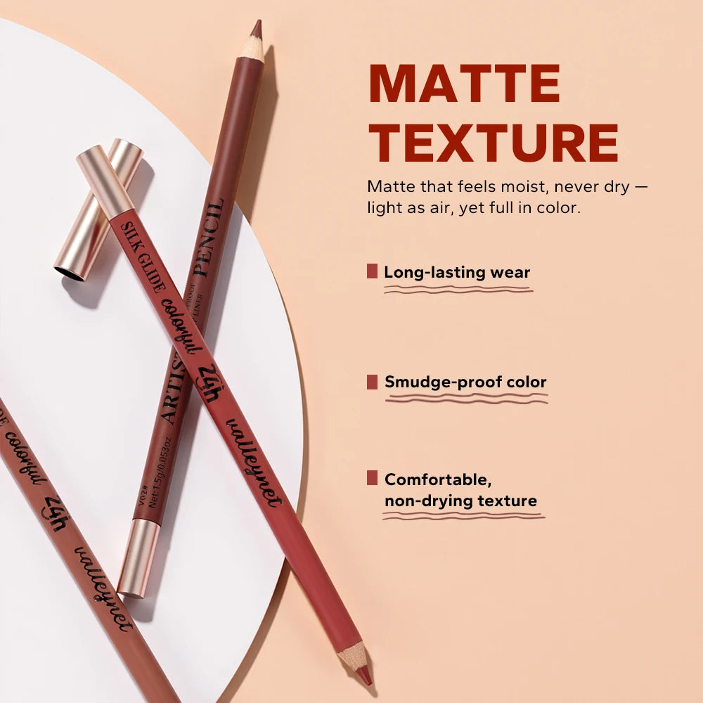 4 Pcs/set Brown Matte Lip Liner | Creamy Waterproof  Long-lasting Waterproof Highly Pigmented Velvety Finish Lip Combo Makeup