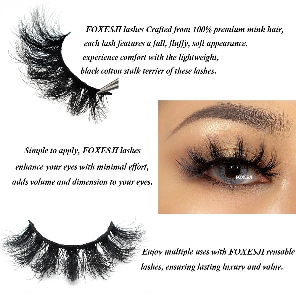 FOXESJI Makeup Eyelashes 3D Mink Lashes Natural Long Lasting Wispy Soft Eyelash Extension Fluffy Eye Lashes Mink False Eyelashes
