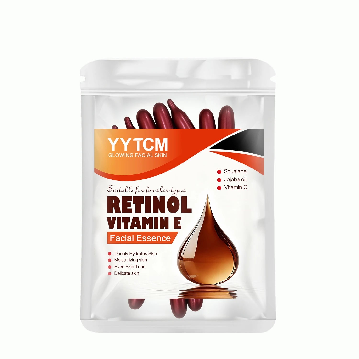 Retinol Vitamin E Deep Moisturizing Capsule Essence, Hydrates, Firms, and Smooths Skin, Contains Plant-Based Squalane, Vitamin C, Deep Moisturizing and Brightening Skin Essence (0.4Gx30 Capsules)/Pack-1 Pack