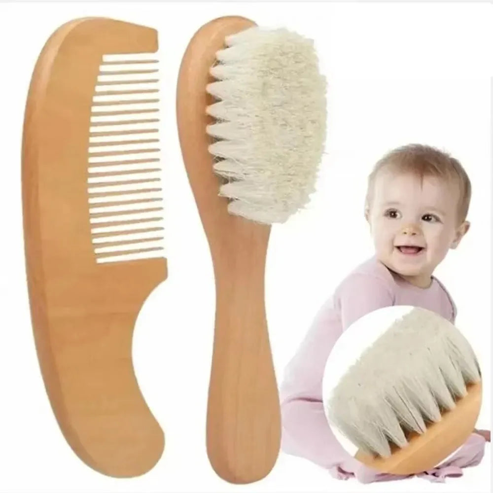3PCS Newborn Wool Baby Wooden Brush Comb Newborn Hair Brush Infant Head Massager Portable Comb Hair Bath Brush Comb