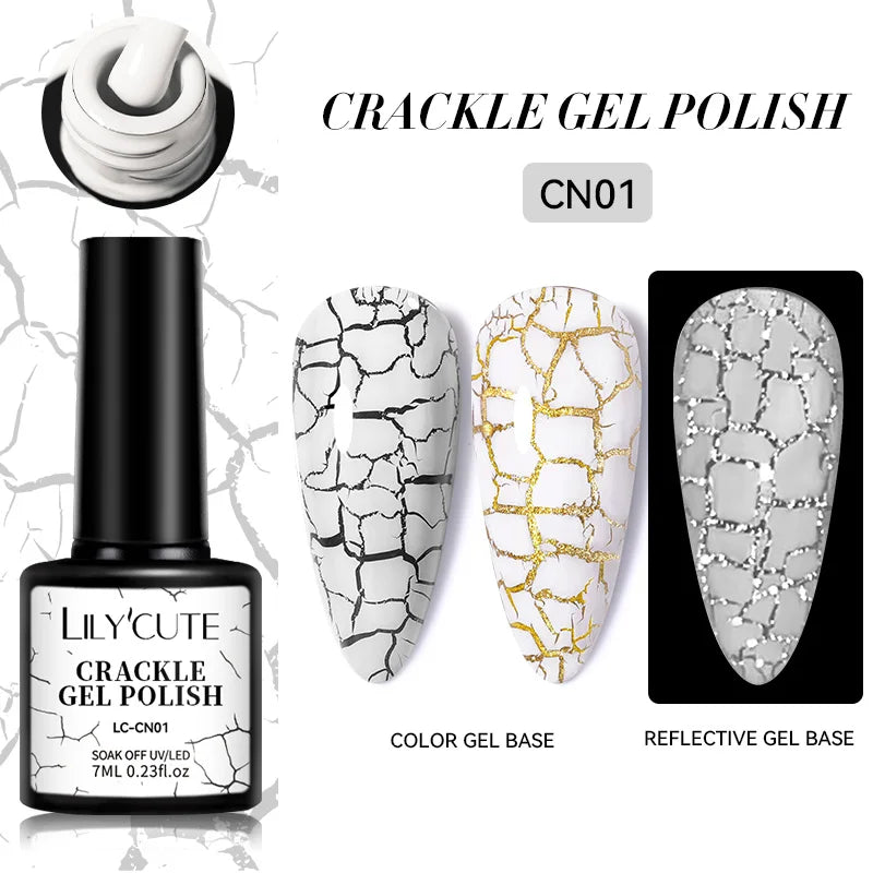 LILYCUTE 7ml Crackle Gel Nail Polish Cracking Nail Gel Quick Dry Nail Art Varnishes Hybrid Semi Permanent Soak Off Base Top Coat