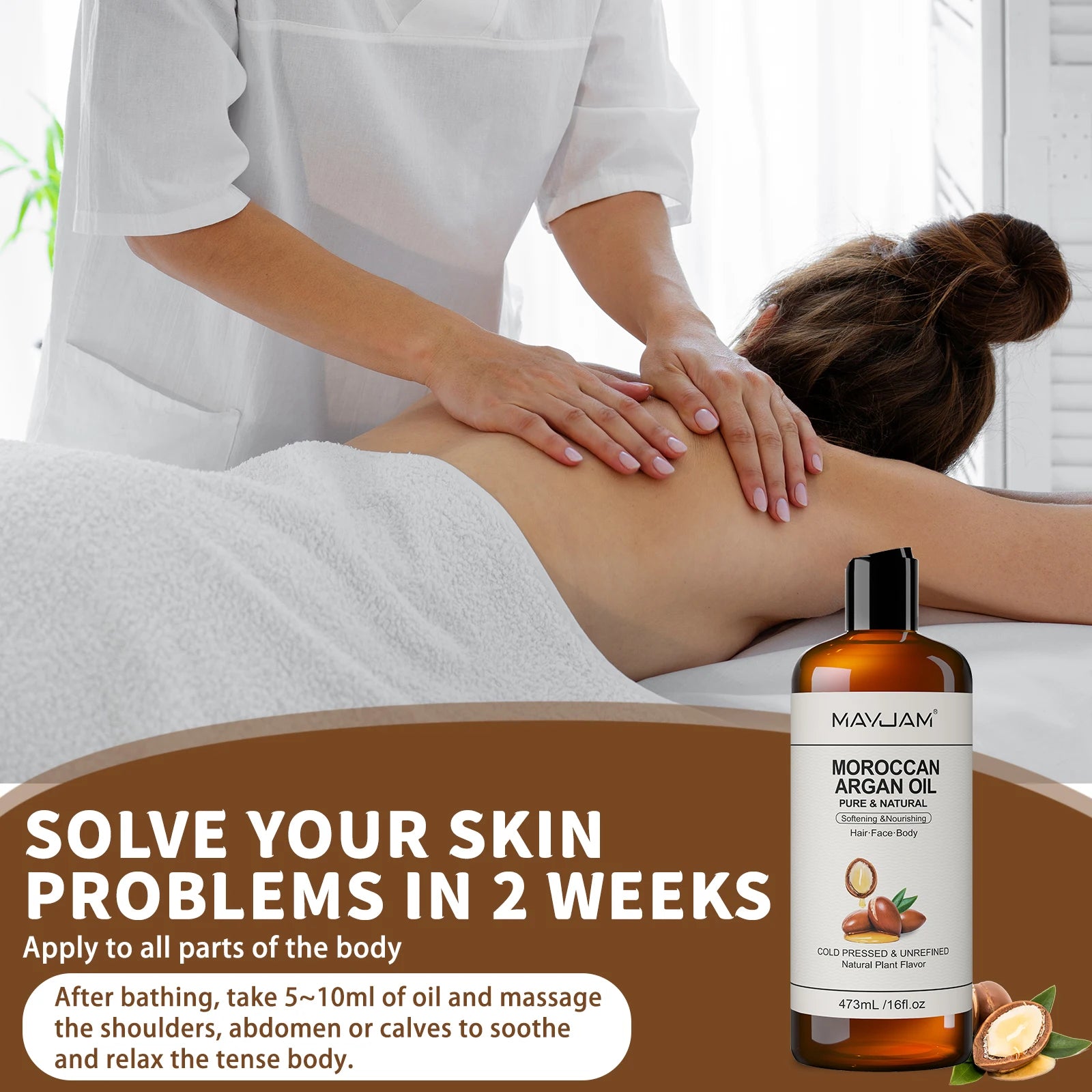 MAYJAM Pure Natural Moroccan Argan Oil Massage On Face, Hair, Body Sweet Almond Oil Cold Pressed USDA Certified 473ml Face Oil