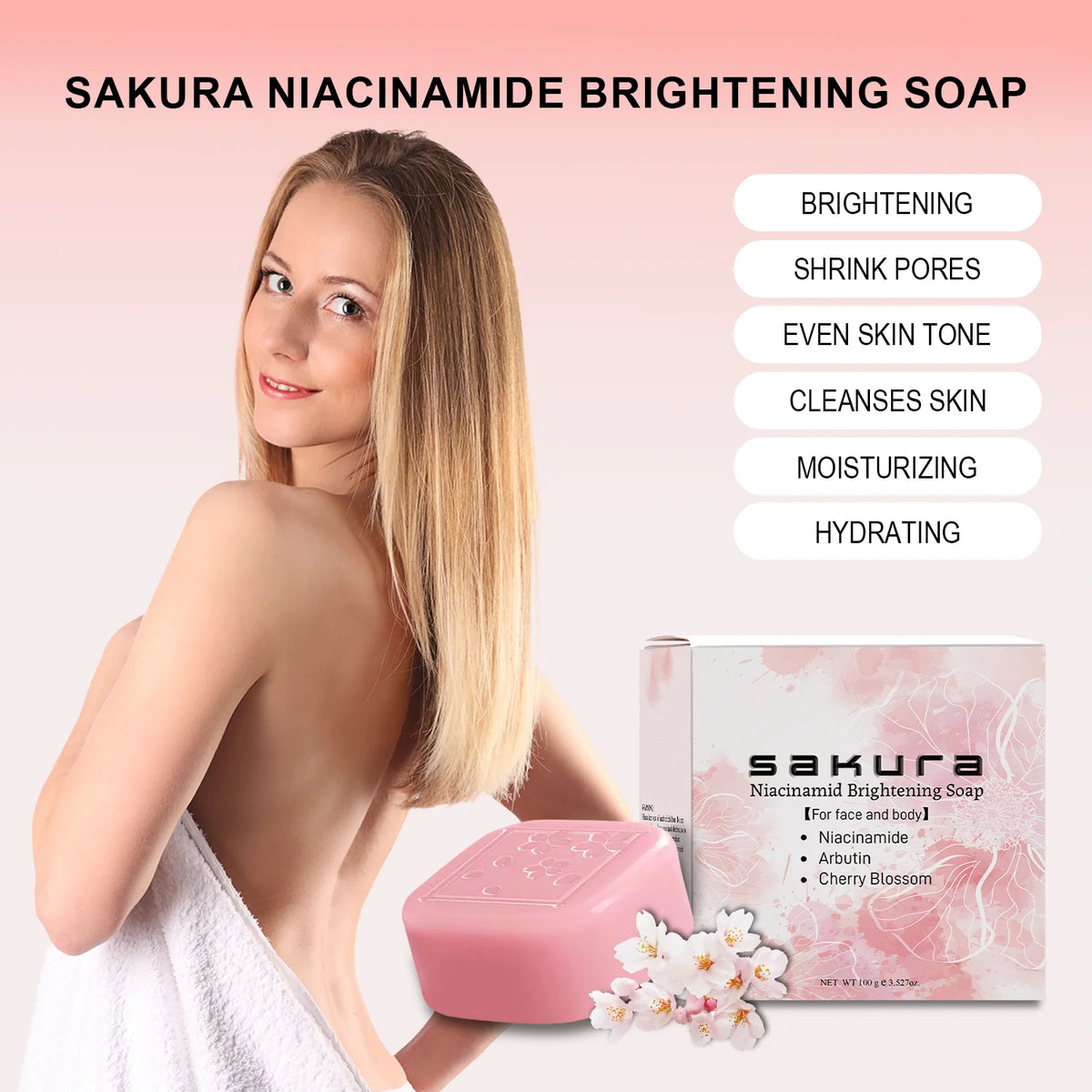 AOAO Sakura Brightening Bar Soap -Formaldehyde-Free,  Cherry Blossom Scent, Deep Cleansing, Moisturizing