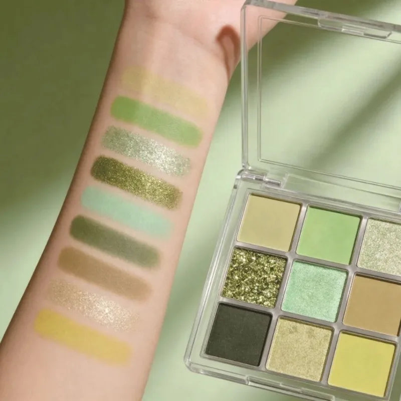 9 Color Mint Green Eyeshadow Palette Long Lasting Pearlescent Shimmer Matte Forest Look Eyeshadow Powder Eyes Makeup Cosmetics