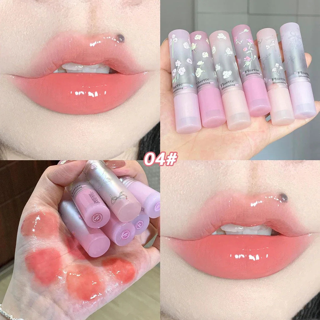 Floral Mirror Glass Solid Lip Gloss Water Light Round Tube Lipstick Clear Oil Jelly Lip Glaze Natural Nude Moisturizing Lip Tint