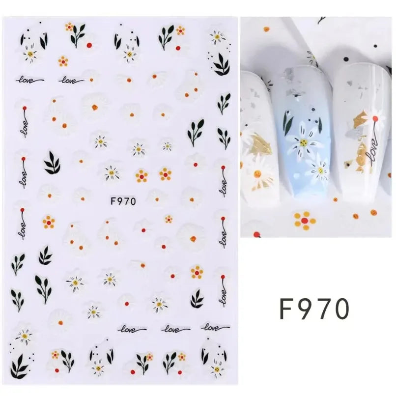 3D Flower Petal Nail Stickers Purple Pink Tulip Leaf Clover Summer Avocado Fruit Geometric Line Floral Manicure Decoration