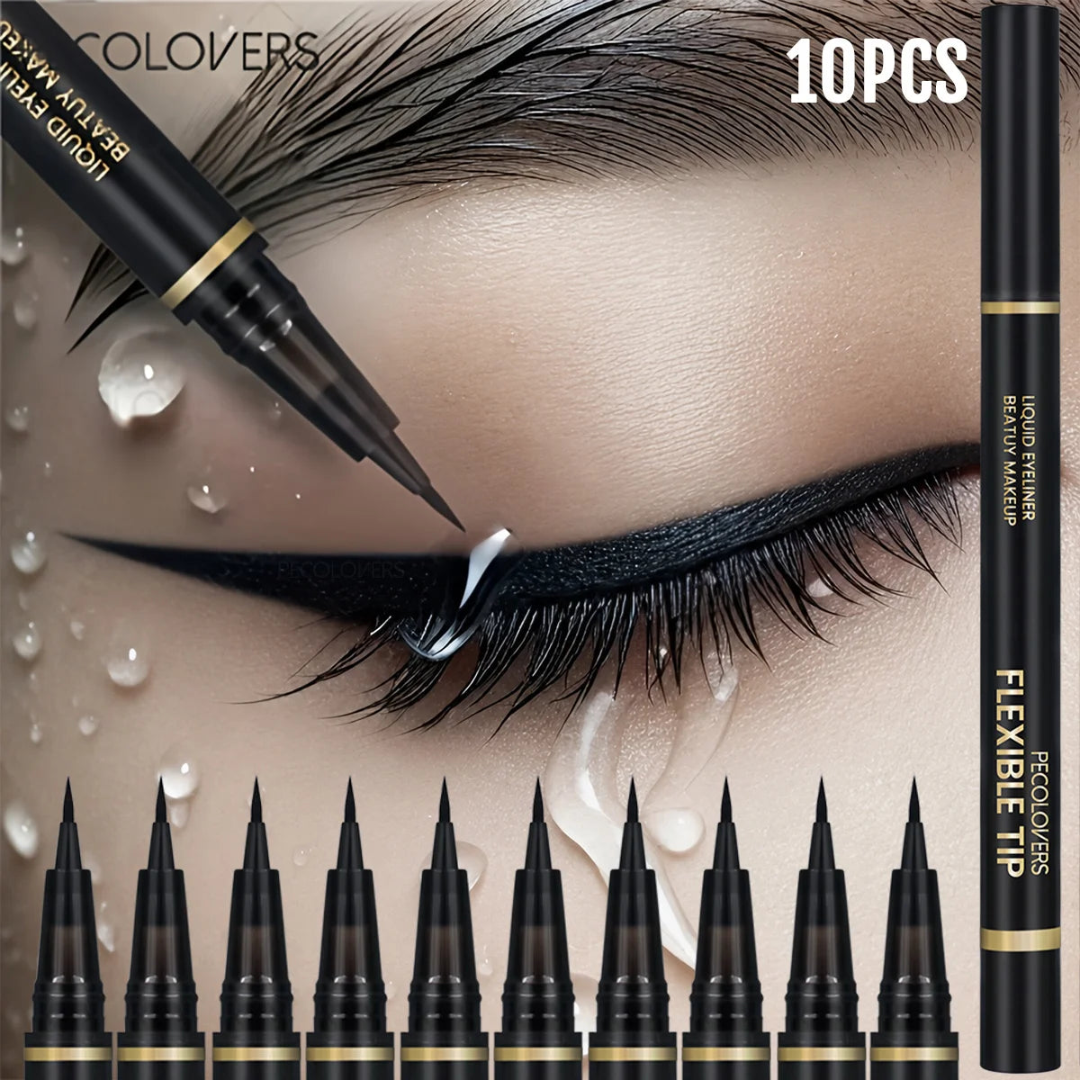 10PCS High-Pigment Black Liquid Eyeliner Kit,Precision Slim Tip Liquid Eye Liner,Fast Drying Transfer-Resistant Formula,No Skipping No Bleeding,Durable All-Day Wear,Suitable for Beginners & Professional Makeup