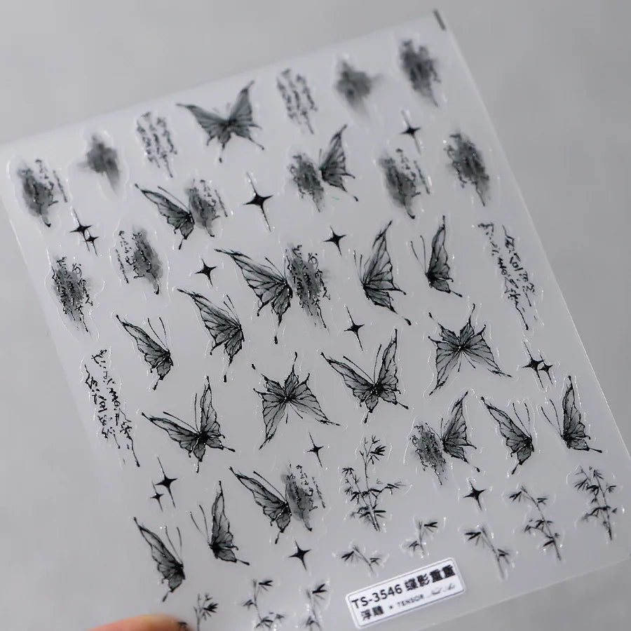 3D Embossed Butterfly Nail Art Stickers Decals Self-Adhesive Nail stickers 5D Black Butterfly Nail Supplies