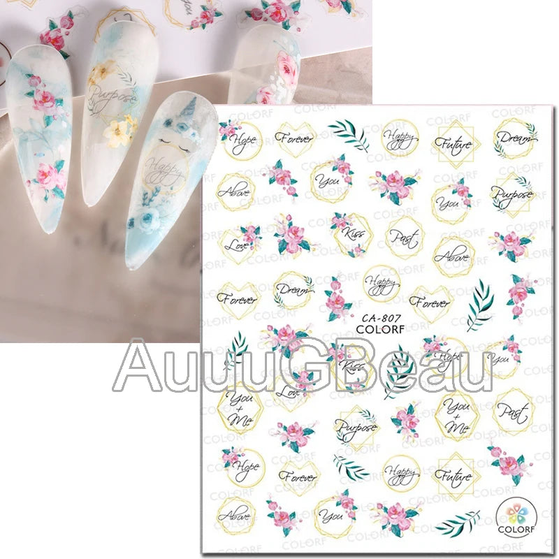 3d Nail Art Decals Geometric Lines Daisy Sunflowers Letters Adhesive Sliders Nail Stickers Decoration For Manicure