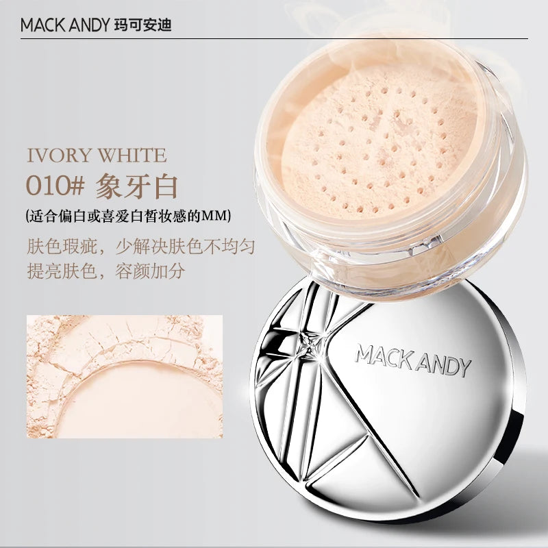 Mack Andy loose powder naturally fits and brightens, soft and focused, holds makeup, controls oil, loose powder, honey powder