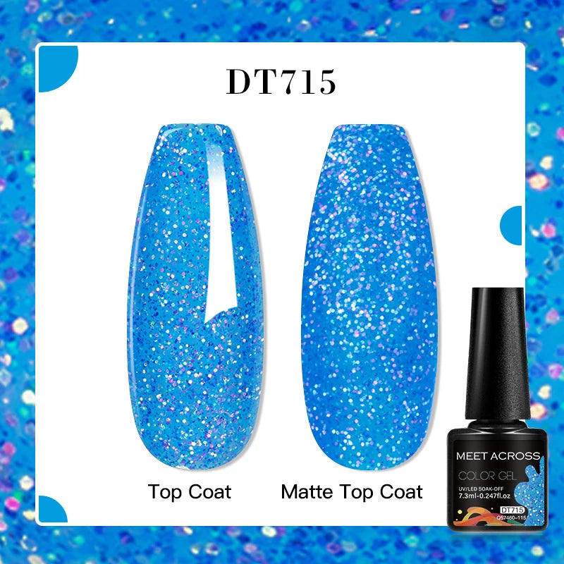 MEET ACROSS 7ml Red Blue Green Metallic Gel Nail Polish Super Bright Mirror Effect Semi Permanent LED UV Gel Nail Art Varnish