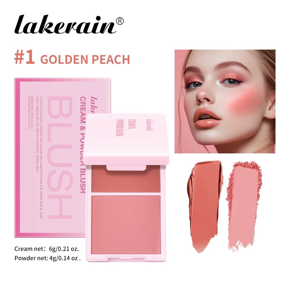 Lakerain 2in1 Cream & Powder Blush Palette Natural Long-lasting High Pigment Blush Makeup Pan Clear Vitality Girl Blush Palette