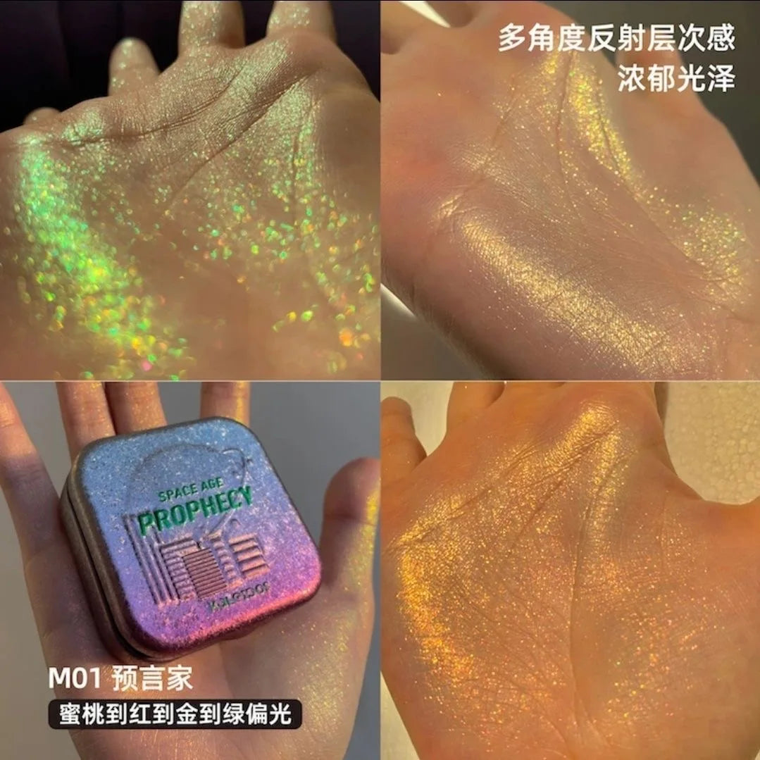 Kaleidos Space Age Prophecy Highlighter Chrome Glitter Palette Face Makeup Chameleon Diamond Powder Brightening Eye