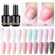 BORN PRETTY 15ml Jelly Nude Rubber Base Gel Natural Milky White Clear Semi Permanent Self-Leveling Soak Off UV LED Gel Varnish