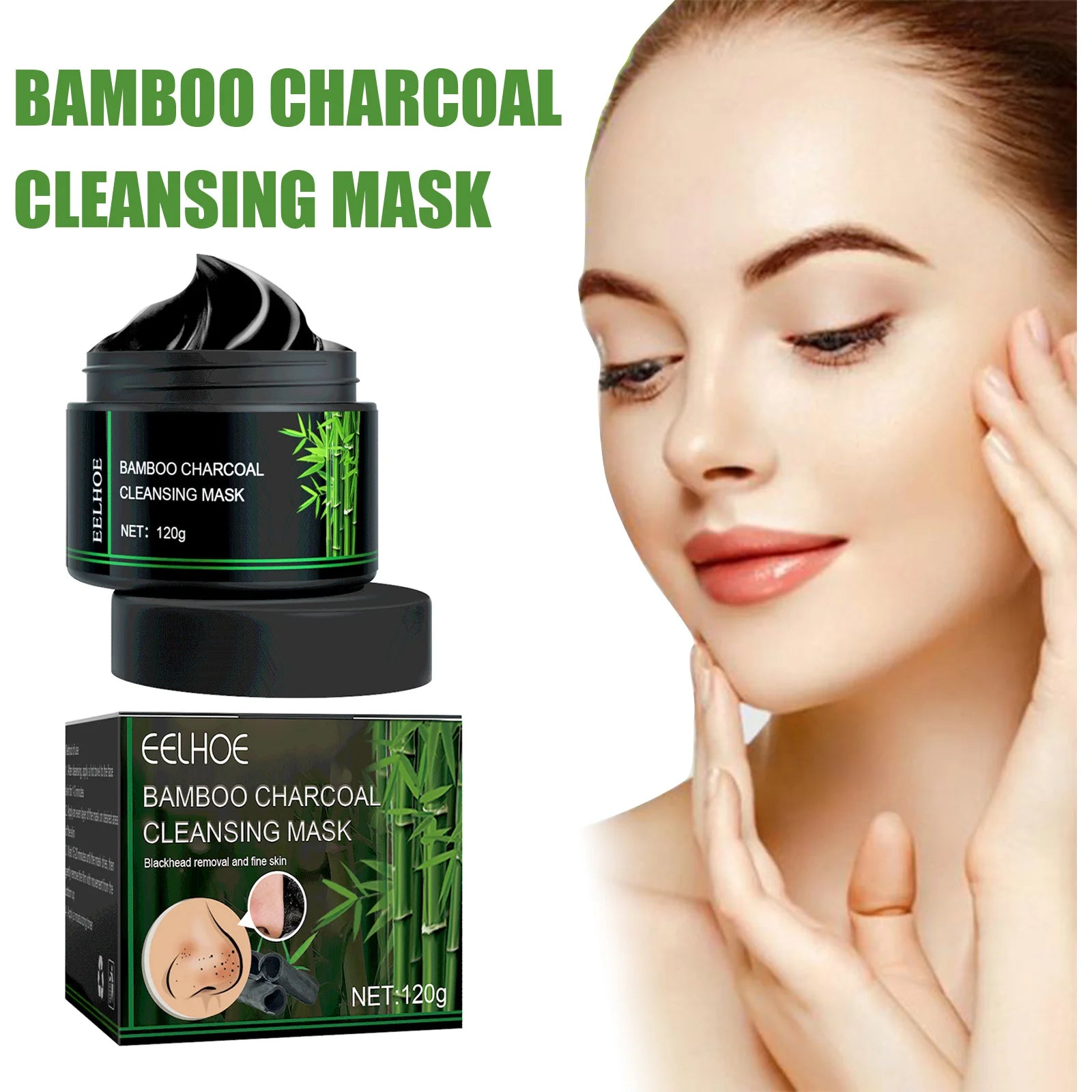 EELHOE Bamboo Charcoal Tear-Off Mask Deeply Remove Blackheads Cleaning Shrinking Pores Moisturizing Carbon Black Mud Facial Mask