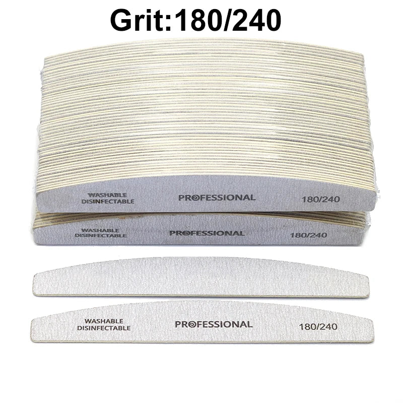 50/100Pcs Professional Wooden Nail Files 180/240 Buffer 100/180 Grey Boat Wood Sandpaper Block Gel Polisher Sanding Nail Files