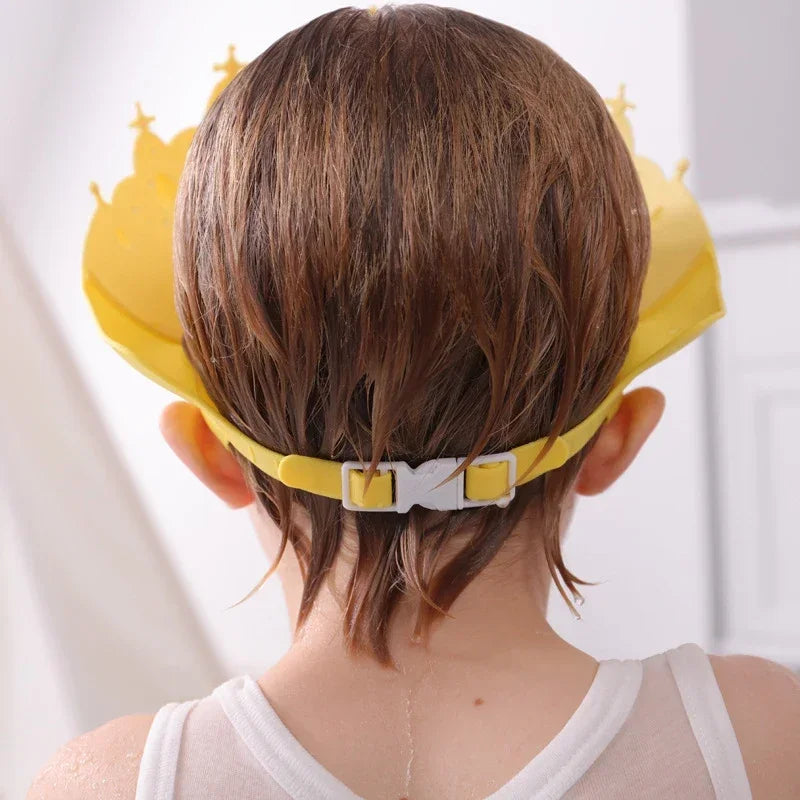 Baby Adjustable Size Shampoo Cap Crown Baby Shower Cap Children  Cartoon Bath Visor Infant Hair Shield Ear Protection Waterproof