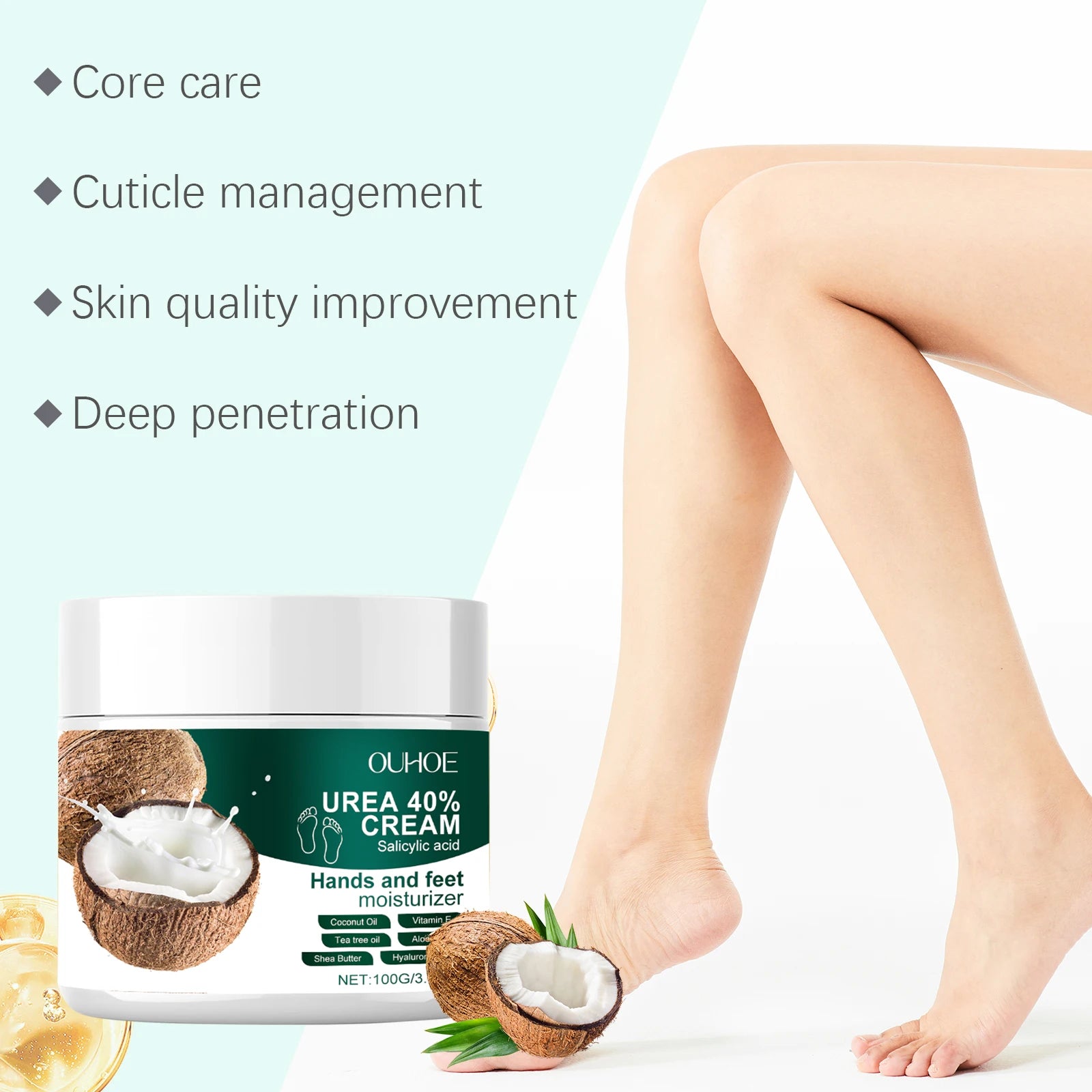 Urea 40% Cream Salicylic Acid Hand Foot Cream for Cracked Heels & Dry Skin Moisturizing Hydrating Callus Remover Smooth Skin
