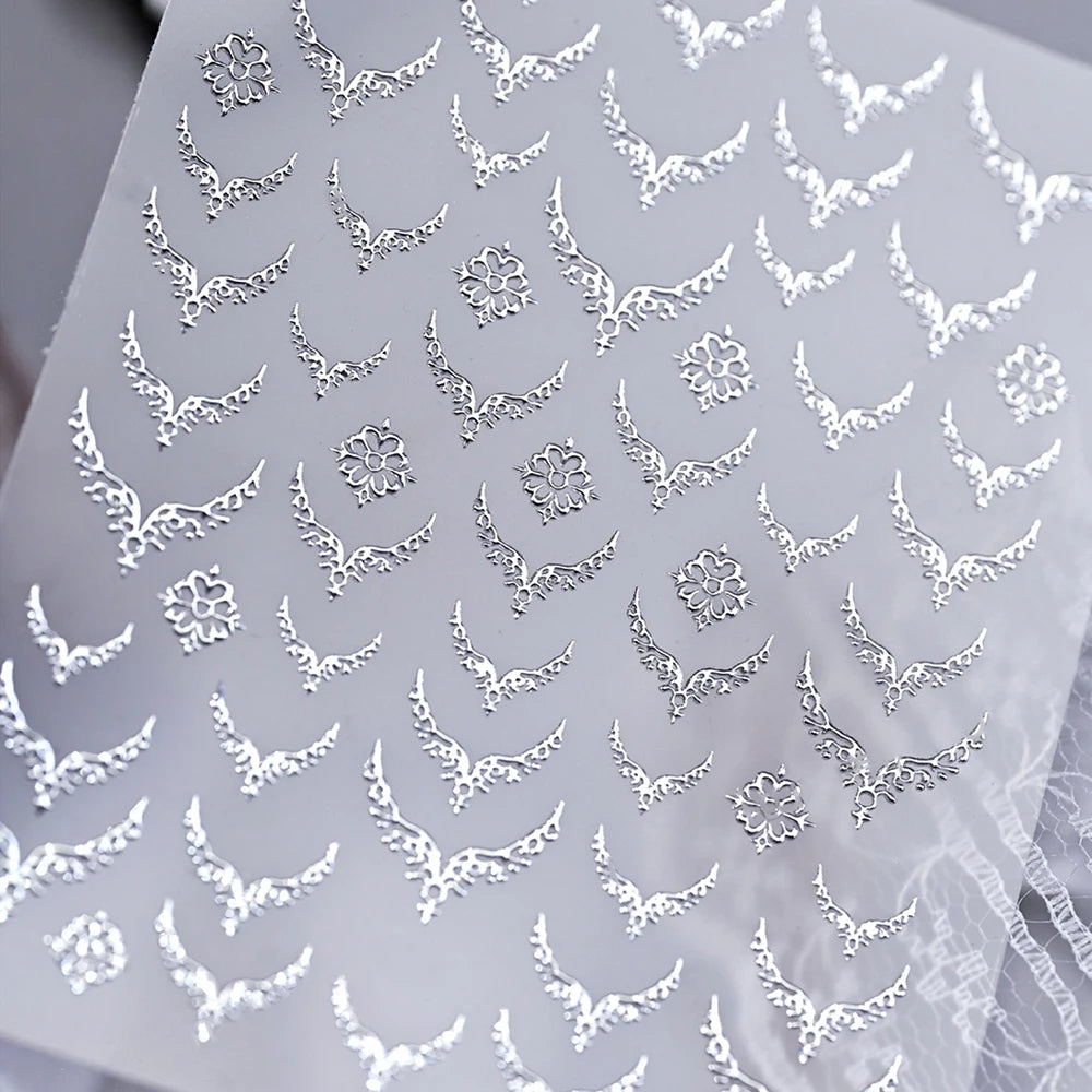 1pcs Gilded French 3D Embossed Nail Stickers Metallic V-Shaped Lace Fingertip Pattern Charming Design Nails Decoration Supplies