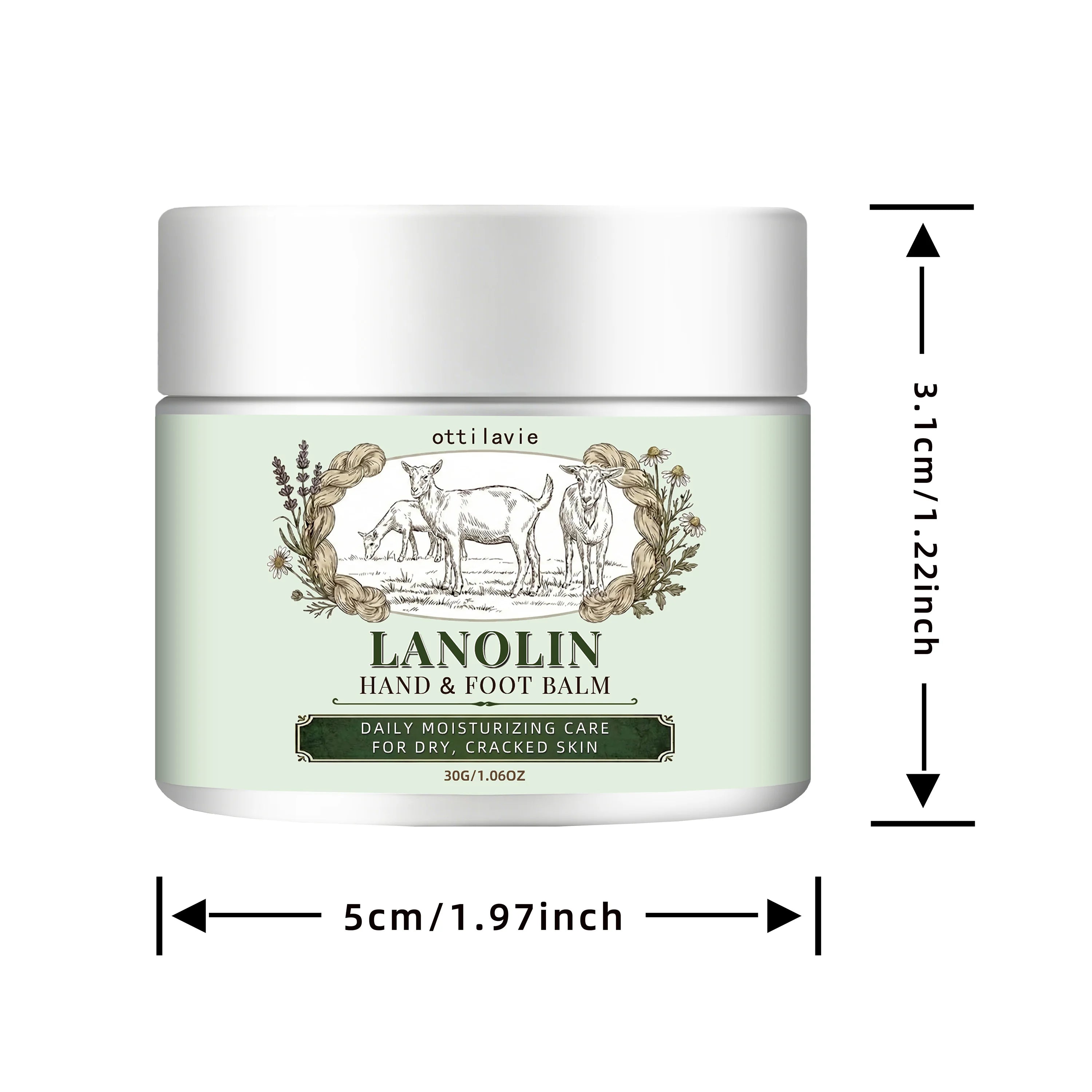 Ottilavie Lanolin Hand & Foot Cream • Intensive Moisturizing • For Dry Cracked Skin • All Skin Types • Unisex • Travel Size