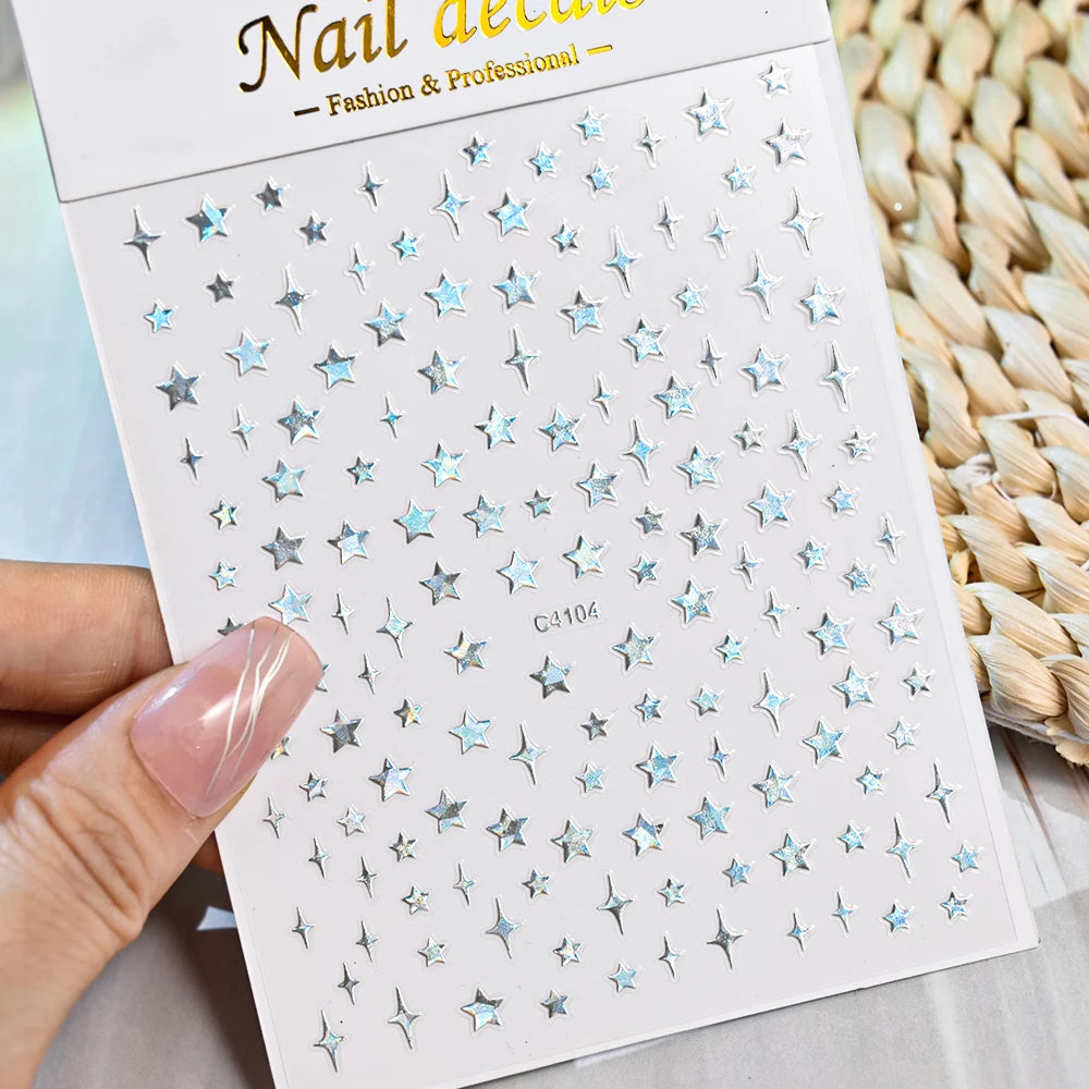 1pcs Star-Themed Nail Art Stickers 3D Self-Adhesive Plastic Decals With Glitter Finish Anime Rectangle Shape Ideal For DIY Nails