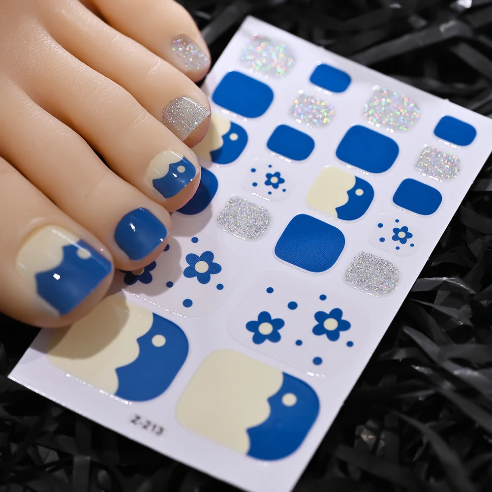 1pcs 22tips Gradient Glitter Full Toe Nail Wraps 3D Shiny Omber Pink/Purple/blue Toe Nail Polish Stickers Baking Free Toe Strips