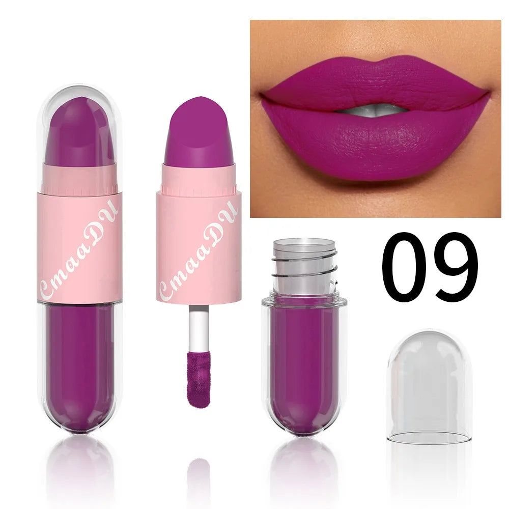 18Color 2In1 Matte Velvet Liquid Lipstick Double Head Sexy Red Purple LipGloss Moisturizing Lasting Waterproof Lip Glaze Make Up