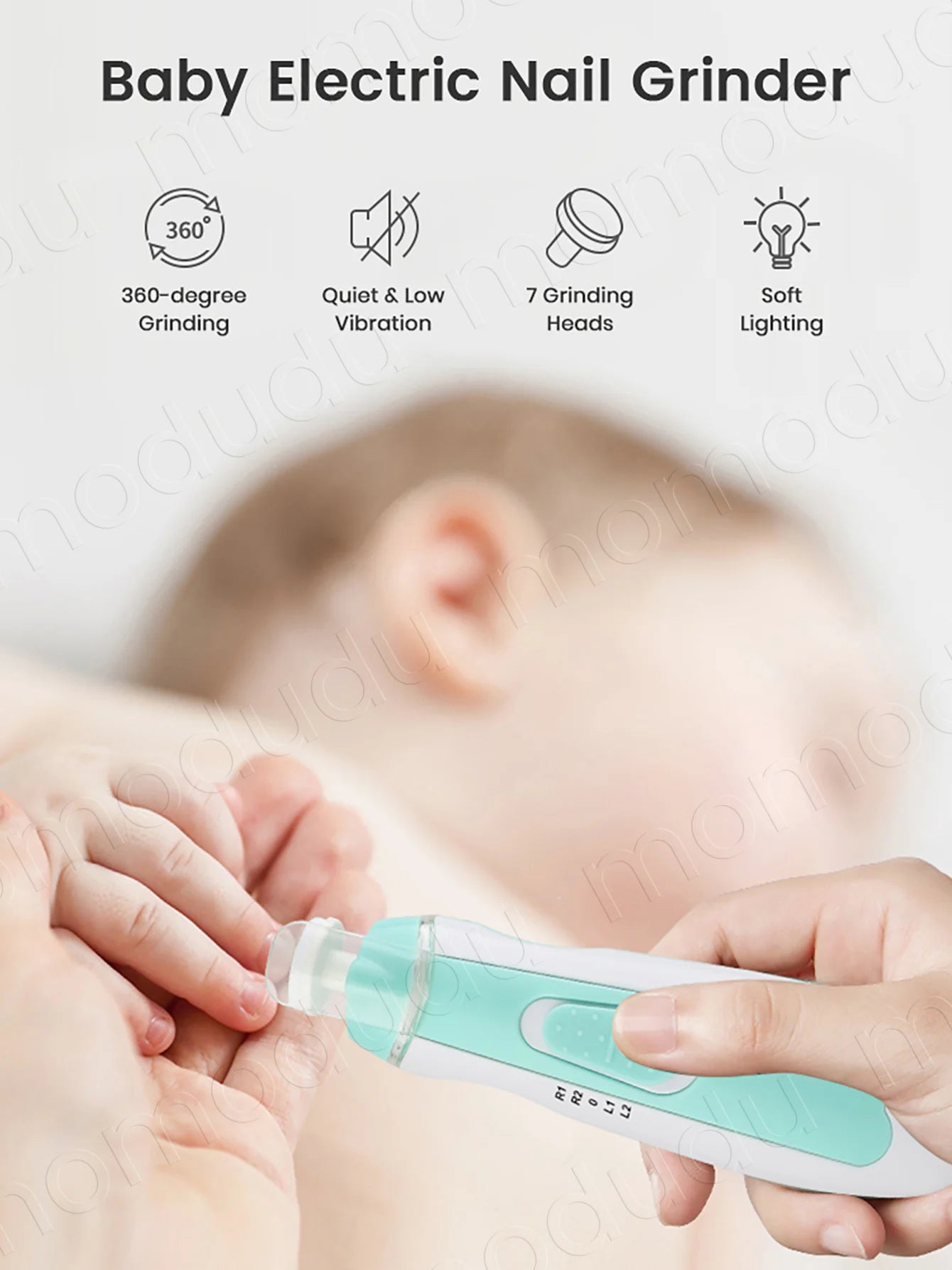 Professional Baby Electric Nail Trimmer Set, 4-Speed with LED Light & Low Noise for Safe, Not To Hurt Baby Hands