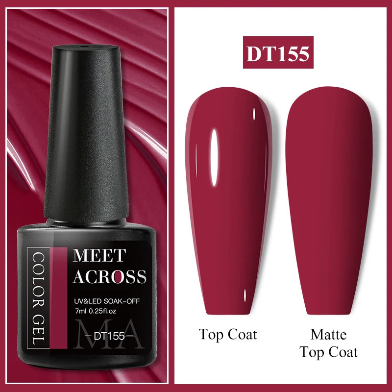 MEET ACROSS 7ml Dark Color Glitter Top Coat Gel For Nails Brocade Powder 2 In 1 Chameleon Nail Art Gel Varnish Manicure