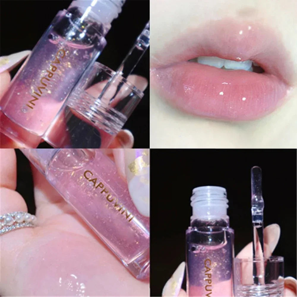 Transparent Crystal Jelly Lipgloss Shiny Clear Mirror Moisturizing Lip Balm Glitter Liquid Lipstick Lip Oil Fruit Taste Lip Tint