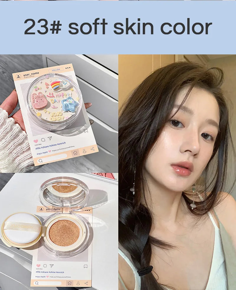 JOJO Diary Korean Hydrating Air Cushion BB Cream Concealer Moisturizing Lasting Moisturizing No Stuck Waterproof and Sweat-proof