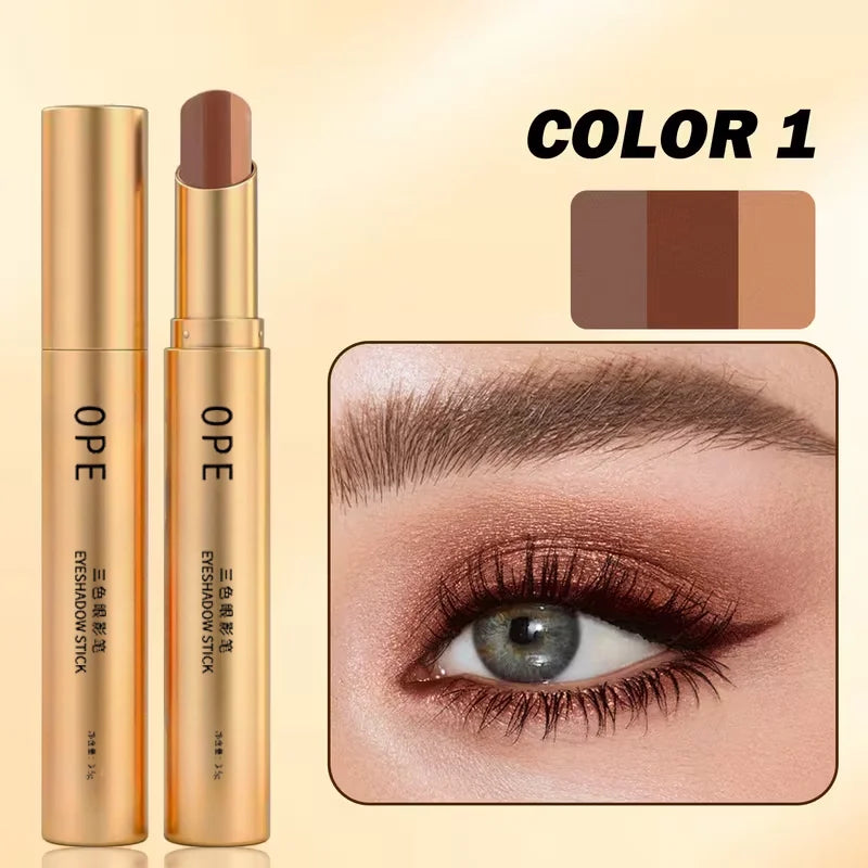 OPE Tri-Color Eyeshadow Stick — Gradient Shimmer, Waterproof Pearlescent Eyeshadow — Long-Lasting Eye Makeup