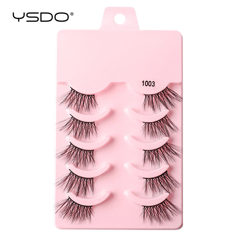 YSDO False Lashes 5/10 Pairs Half Lashes Natural Long Cat Eye Lashes 3D Mink Eyelashes Full Strip Lashes Extension Makeup Tools