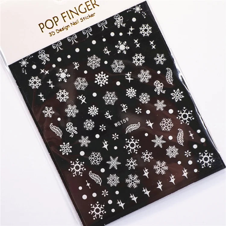 Sliver Bronzing 3D Christmas Nail Art Decoration Sticker Sparkly White Colorful Glitter Geometry Snowflake Winter Slider Foil