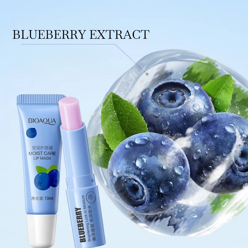 Dreamland Blueberry Lip Care Set 10Ml+2.7G, Contains Vitamin E, Natural Blueberry Extract, Hypoallergenic Alcohol-Free Formula, Includes Lip Balm and Lip Mask, Provides You with a Good Lip Care Experience, Seasonal Maintenanc