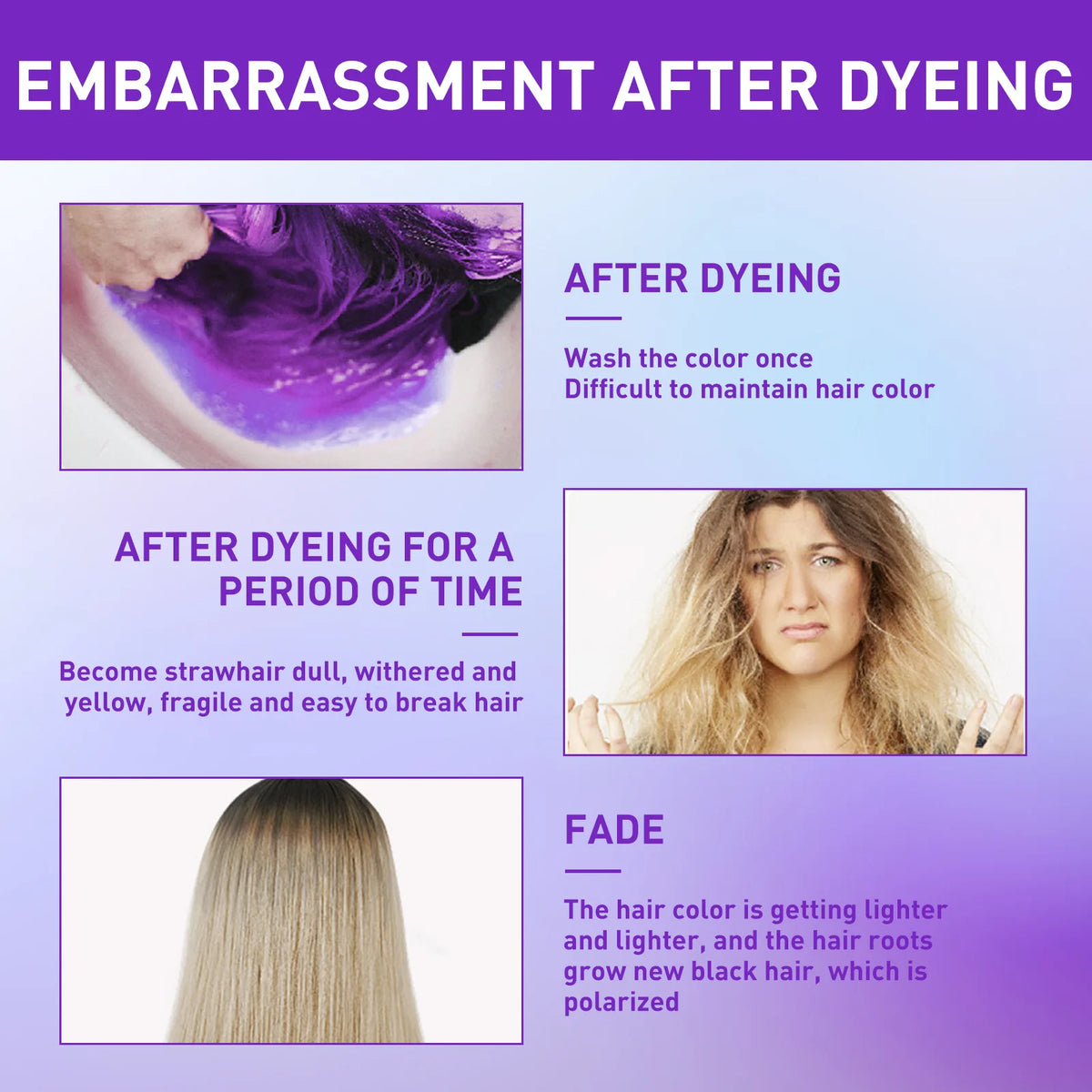 Gray Color Fixing Hair Dye Shampoo Fading Non-irritating Yellow Bleach for Hair Rapair Cover Grey Purple Shampoo for Blonde Hair