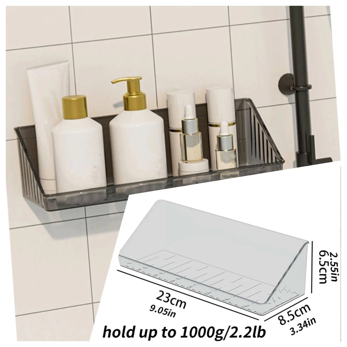 1/2pcs Drill-Free Wall Mounted Bathroom Storage Shelf Bathroom Shelf No Drill Wall Mounted Shampoo Bottle Shower Corner Rack Toilet Storage Rack Aluminum Bathroom Kitchen Accessories