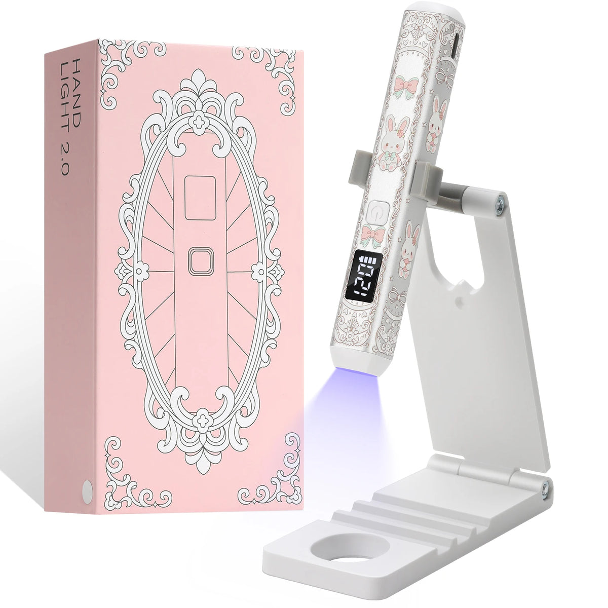 5-in-1 Cute Rabbit UV Nail Lamp Stand, Rechargeable LED Light with 3 Timer Modes, Foldable Stand for Cat Eye & Rhinestone Nails