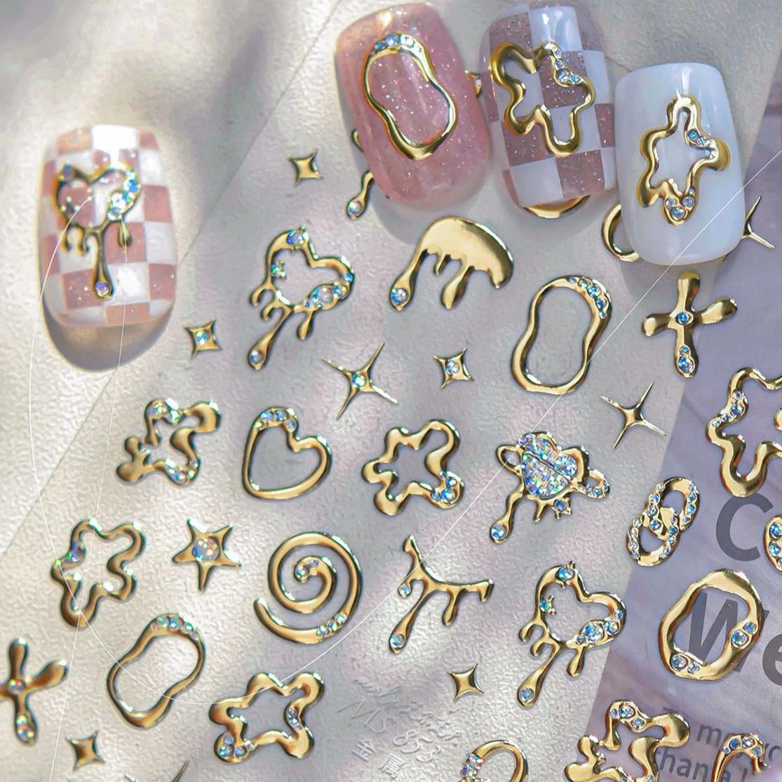 Geometric Lines Star Love Heart Chain Silver Gold Lava Letter Flower Growth Ring Number 5D DIY Nail Art Stickers Manicure Decals