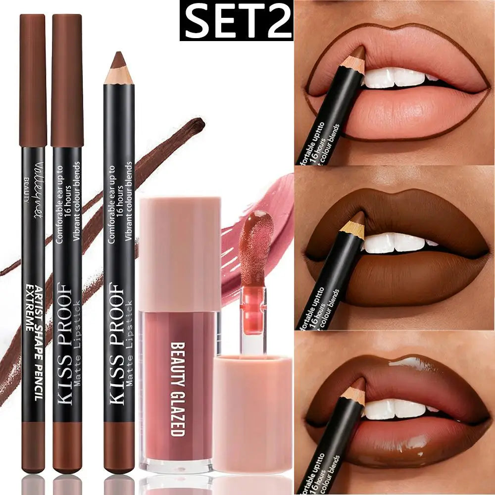 3pcs Lip Makeup Set,Matte Lip Liner+lipstick+Moisturizing Ip Oil,Defines Lips, Long-lasting Color, Waterproof and Sweatproof.