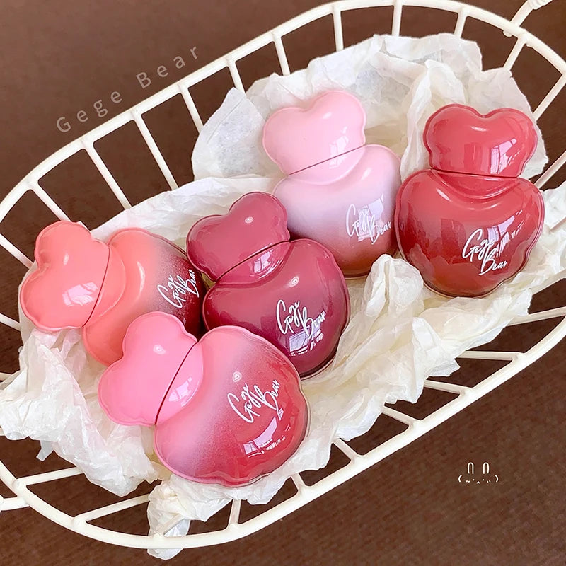 Gege Bear Heart Shape Water Light Lip Llaze Mirror Lipstick Lip Gloss, Hydrating Moisturizing, Long Lasting
