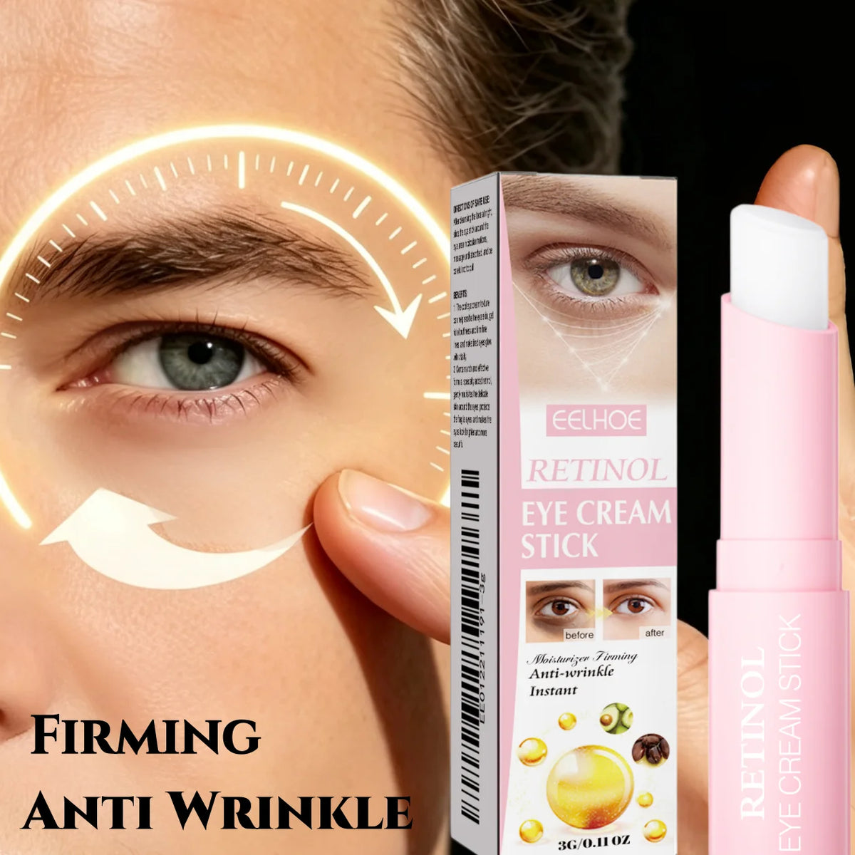 Retinol Eye Cream Stick – Mess-Free Application with Retinol, Jojoba Oil & Hyaluronic Acid for Hydration, Smoother-Looking Skin & Refreshed Under-Eyes