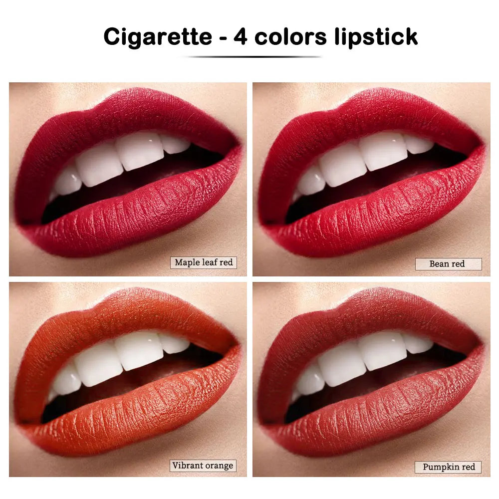 Lakerain 4 Colors Cigarette Lipsticks Velvet Matte Waterproof Long-lasting Lip Non-Stick Cup Cigarette Lipstick Makeup For Women